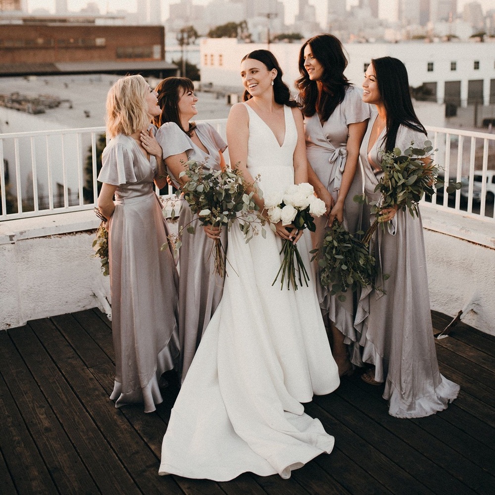 BHLDN Phoebe Ghost Wrap Maxi Dress Silver Grey Medium